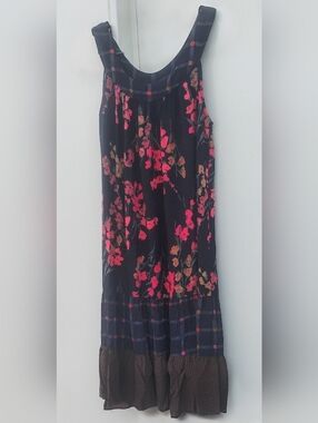 Vintage Kayla G Hawaiian Boho Mixed Print Tiered Midi Sundress- M